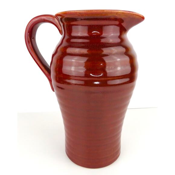Vintage Studio Pottery Oxblood Glaze Pitcher 10” Hand Thrown Stoneware Jug - Picture 6 of 11